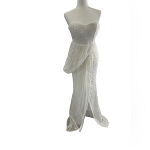 White Strapless Sweetheart Bridal Gown with Slit